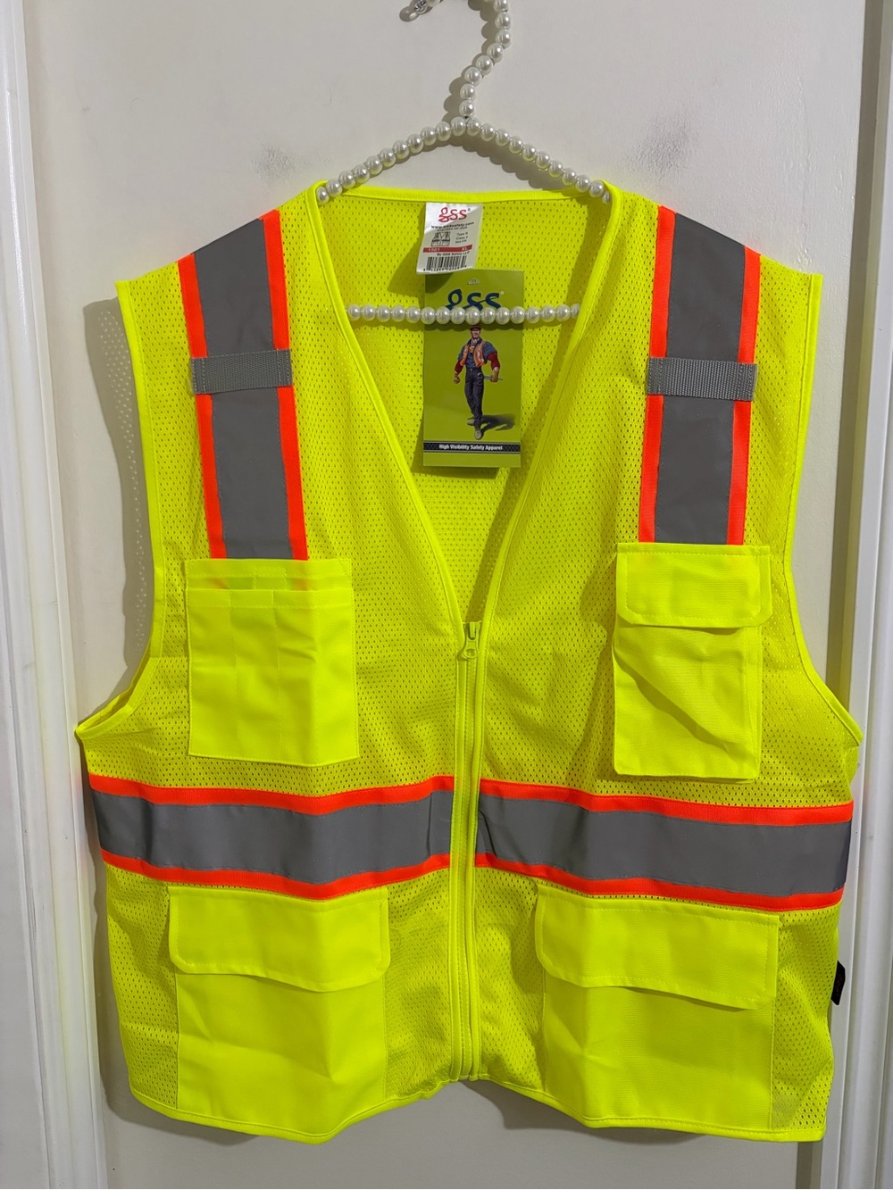 GSS High-Visibility Safety Zip Vest in Neon Yellow with Reflective Stripes